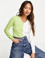 Thumbnail for your product : Gianni Feraud v neck split colour jumper in cream and green