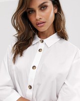 Thumbnail for your product : ASOS DESIGN button through tiered mini smock dress in white