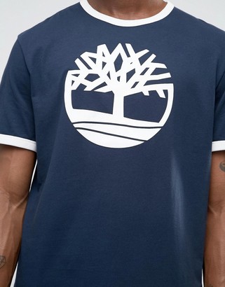 Timberland Logo Ringer T-Shirt In Navy