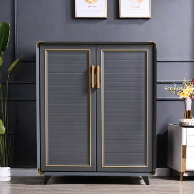 DICIXA Light Luxury Two-Door Aluminum Alloy Shoe Cabinet 12 Pair Shoe Storage Cabinet