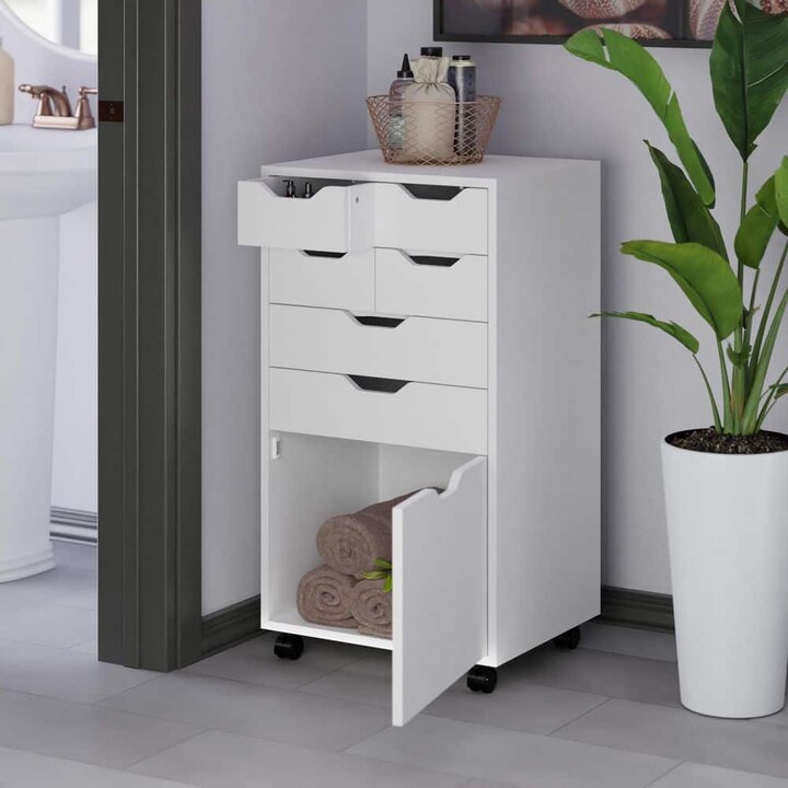 Winsome Wood Halifax White 35.39 In Tall Mobile Office Storage Cabinet with Drawers and Bins