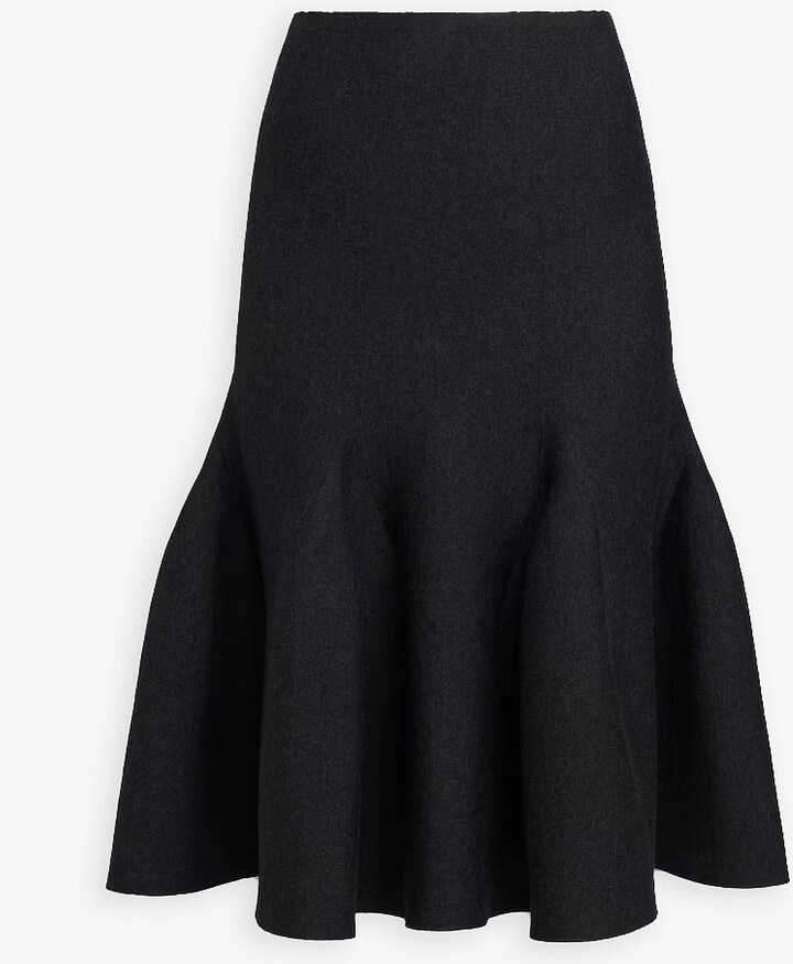 Dark brown sculptural knit midi skirt