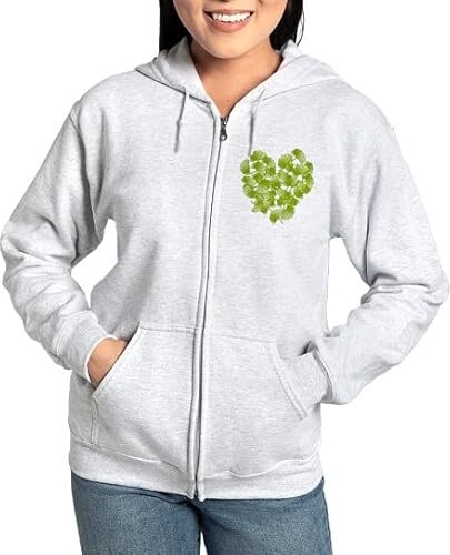 CafePress Ginkgo Leaf Heart Women's Zip Hoodie Womens Zip Up Hoodie Sweatshirt Ash Gray