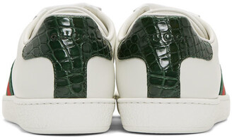 Gucci White & Green Croc Ace Sneakers