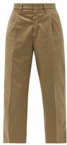 Thumbnail for your product : Myar High-rise Pleated Cotton-blend Cropped Trousers - Khaki