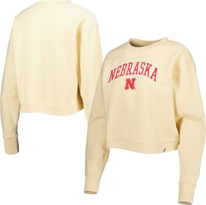 Women's League Collegiate Wear Cream Nebraska Huskers Classic Campus Corded Timber Sweatshirt