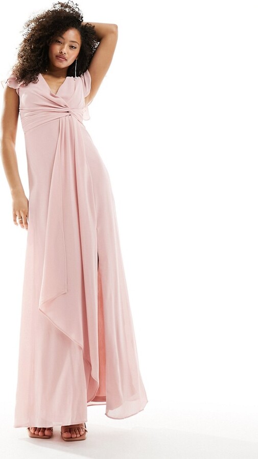 TFNC bridesmaid flutter sleeve ruffle detail maxi dress in blush ...