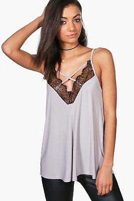 boohoo NEW Womens Tall Lace Trim Slinky Cami in Polyester