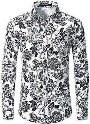 fohemr Mens Floral Printed Shirt Long Sleeve Casual Button Down Colorful Flower  Shirts 100% Cotton Red Yellow Small - ShopStyle
