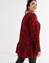Thumbnail for your product : Simply Be smock blouse with frill hem in red leopard