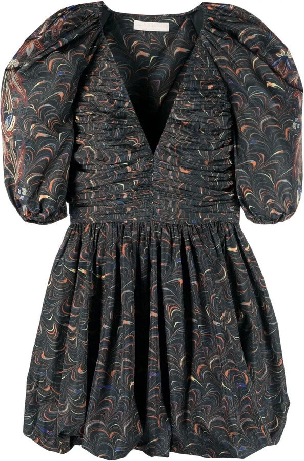 Ulla Johnson Marbled Puff-Sleeve Ruched Dress