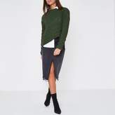 Thumbnail for your product : River Island Womens Khaki green cable knit asymmetric jumper