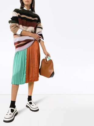 Plan C Colour-Block Pleated Midi Skirt