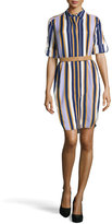 Thumbnail for your product : Halston Striped Long-Sleeve Belted Shirtdress