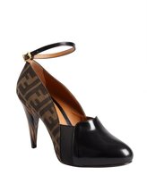 Thumbnail for your product : Fendi tobacco and black zucca canvas 'Vamp' ankle strap loafer platform pumps