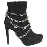 Black Exotic Leathers Ankle Boots 