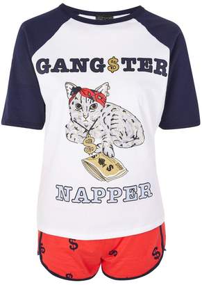 Topshop PETITE 'Gangster Napper' Cat Pyjama Set