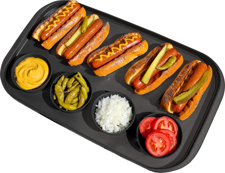 Made Smart madesmart Dipware Family Style Serving Tray 4-Bowl Plate for Gameday and BBQs, Football Serving Tray, Stackable & Removable Bowls, Dishwasher & Microwave Safe, Reusable Plate, Carbon