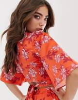 Thumbnail for your product : House Of Stars House of Stars wrap top with kimono sleeve in floral co-ord