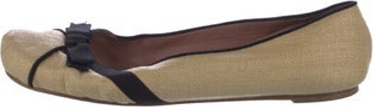 Alaia Straw Ballet Flats Neutrals Colorblock Pattern Semi-Pointed Toes with Bow Accents