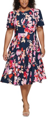 Calvin Klein Size Floral-Print A-Line Dress - ShopStyle