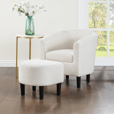 Lark Manor Anges Upholstered Barrel Chair with Ottoman