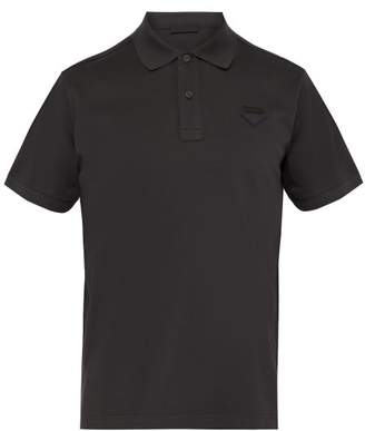 Prada Logo-patch Cotton-pique Polo Shirt - Mens - Dark Grey