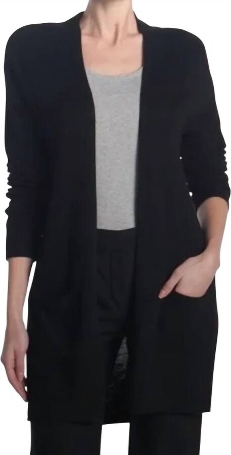 T Tahari Long Sleeve V Neck Cardigan In Black
