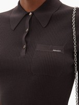 Thumbnail for your product : Prada Logo-jacquard Ribbed Wool-blend Polo Top - Dark Brown