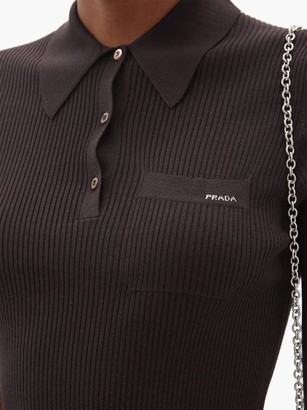 Prada Logo-jacquard Ribbed Wool-blend Polo Top - Dark Brown