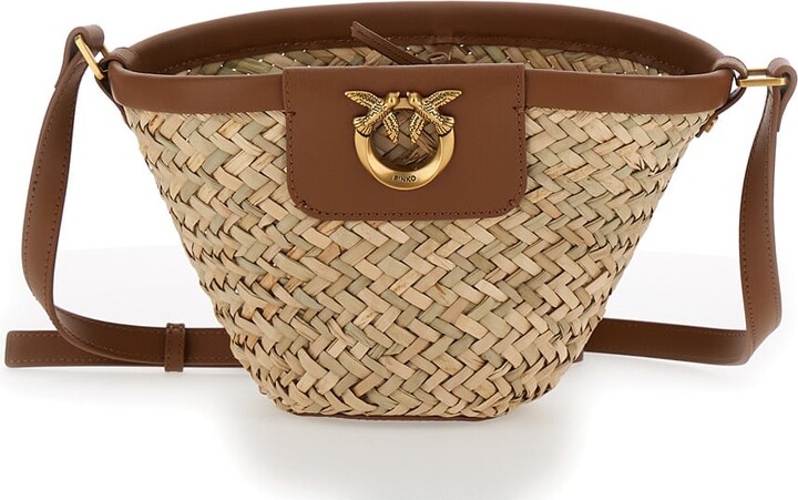 バッグ・カバンその他 Pinko SMALL LOVE SUMMER RAFIA BUCKET BAG Small bucket bag in woven raffia and leather PINKO → Shop
