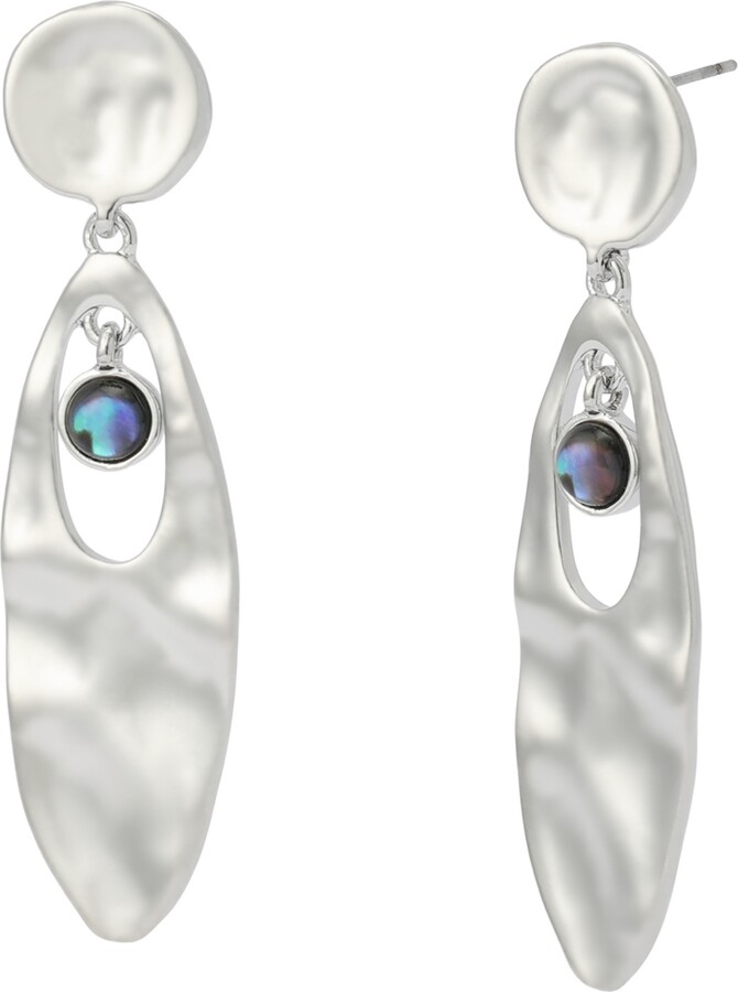 Robert Lee Morris Soho Abalone Textured Statement Drop Earrings - Abalone/Silver