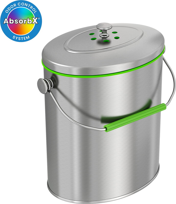 iTouchless Titanium 1.6 Gallon Oval Compost Bin with AbsorbX Odor Filter, Countertop Trash Can