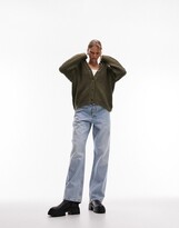 Thumbnail for your product : Topshop knitted plated boyfriend long line boucle cardigan in khaki