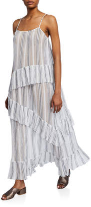 stripe ruffle cotton maxi dress