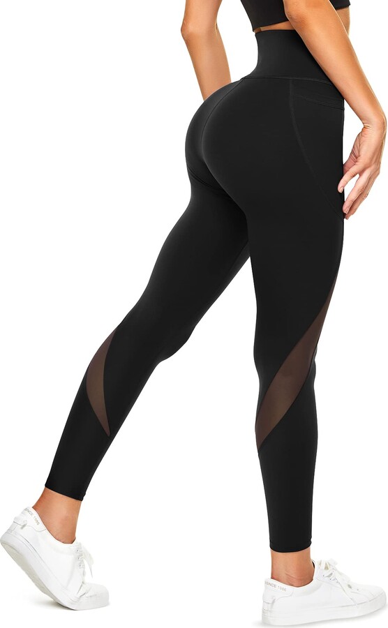 TrainingGirl Mesh Leggings for Women High Waisted Yoga Pants Workout Running  Printed Leggings Gym Sports Tights with Pockets - black - Medium - ShopStyle