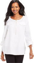 Thumbnail for your product : JM Collection Linen Half-Zip Top