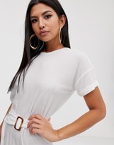 Thumbnail for your product : ASOS DESIGN rolled sleeve rib t-shirt dress with faux tortoiseshell belt