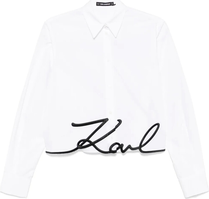 Karl Lagerfeld Paris Embroidered-Logo Cropped Shirt
