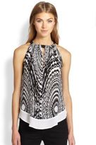 Thumbnail for your product : Chelsea Flower Silk Printed Keyhole Halter Top
