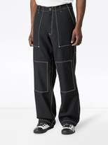 Thumbnail for your product : Burberry Topstitch Detail Wool Blend Wide-leg Trousers