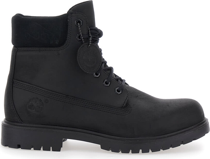 Timberland Black Boots With Logo Plate In Leather Man