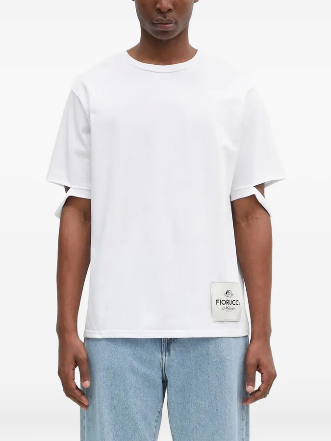 Fiorucci distressed-hem logo-patch T-shirt