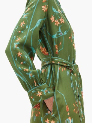 D'Ascoli Jahan Floral-print Tie-waist Silk Dress - Green Multi
