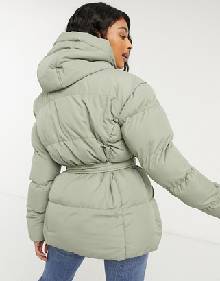 Threadbare stanley belted puffer coat with hood