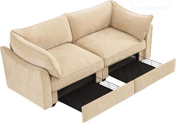 Ivy Bronx Chenille 2-Seater Sofa with Pull-Out Storage Crescent Armrests and Wraparound Cushions
