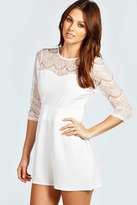 Thumbnail for your product : boohoo Delia Lace Sleeve Open Back Playsuit