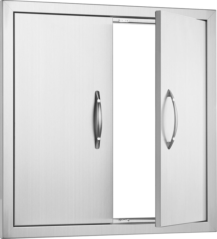 KFFKFF Barbecue Access Portal, 24W x 24H Inch Twin Exterior Culinary Gateway, Stainless Steel Recessed Entry, Dual Wall Upright Door with Grips and Hangers, for Barbecue Isle, Grill Spot