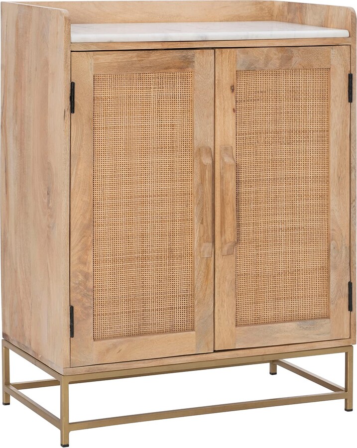 Powell Natural Mango Wood and Rattan and Gold Base Danika Bar