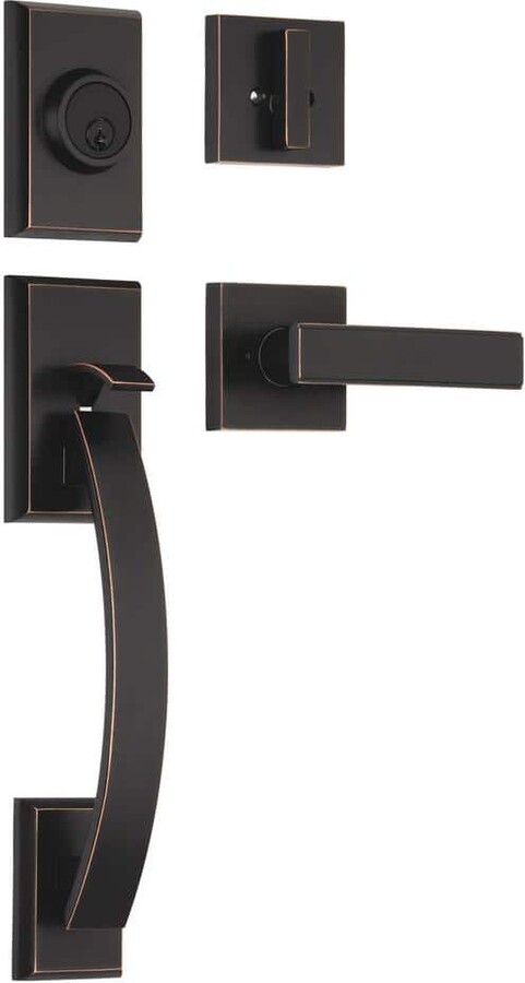 eModern Decor CozyBlock Round Lever, Oil Rubbed Bronze Single Door Handleset w/Single Cylinder Deadbolt, Adjustable EntryDoor Lock Set